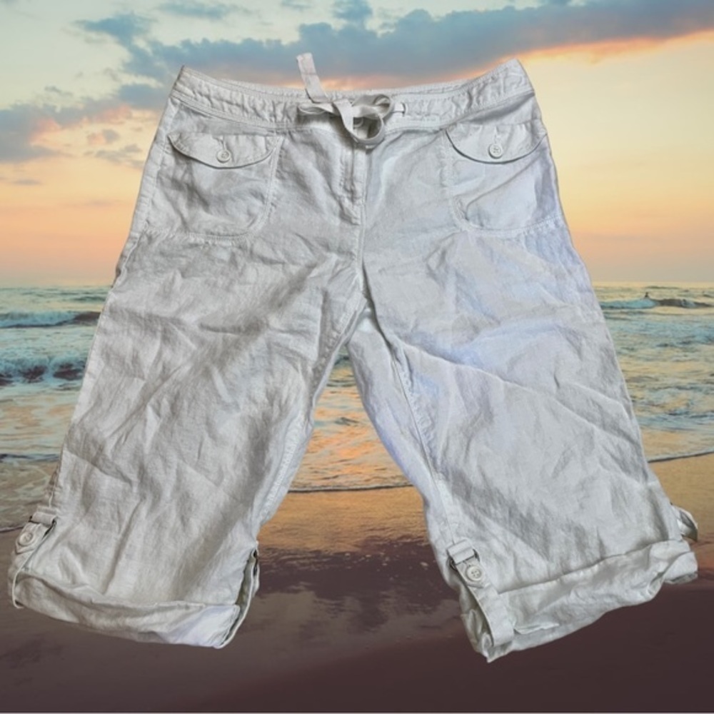INC International Concepts White Linen Capris Size 12 - Picture 2 of 6